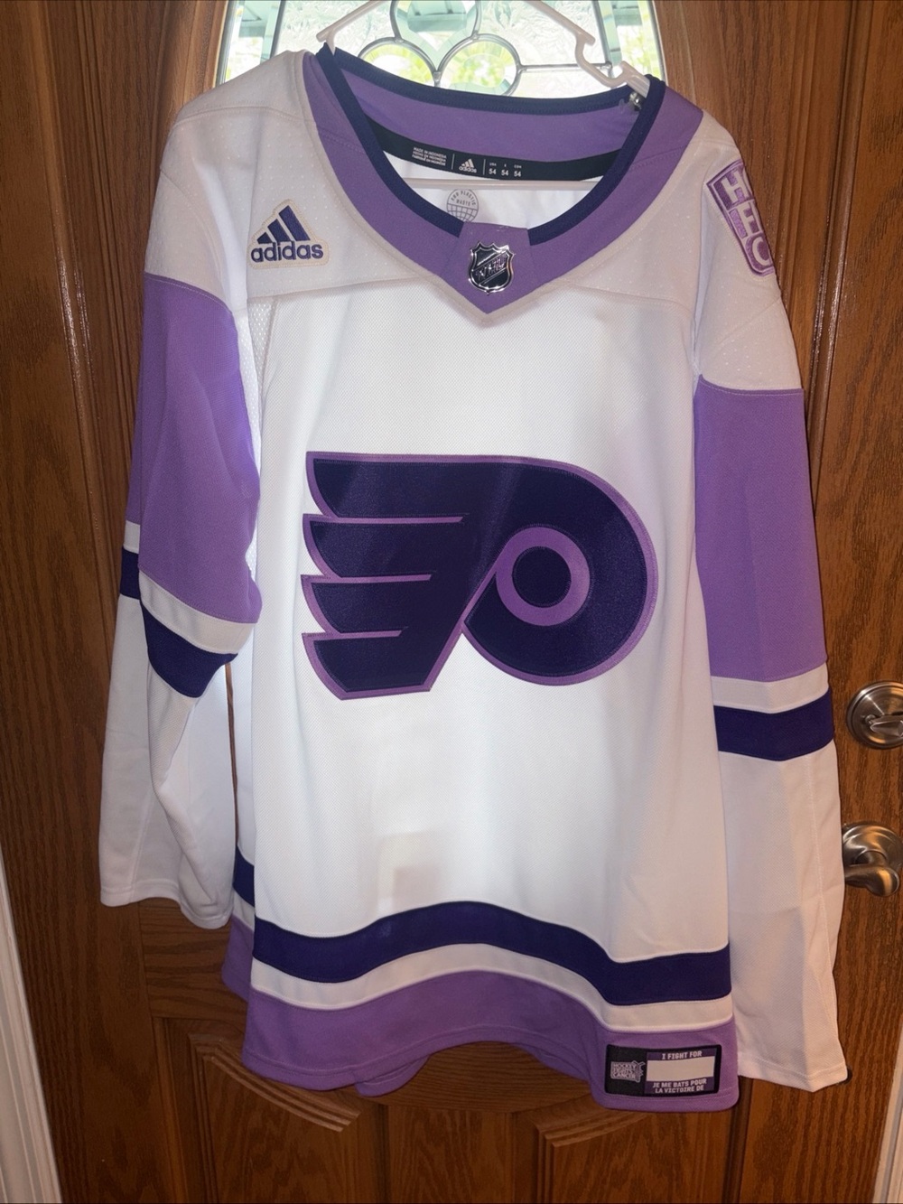 New Adidas White& Purple Philadelphia Flyers Cancer Fight Jersey Size:54 XL
